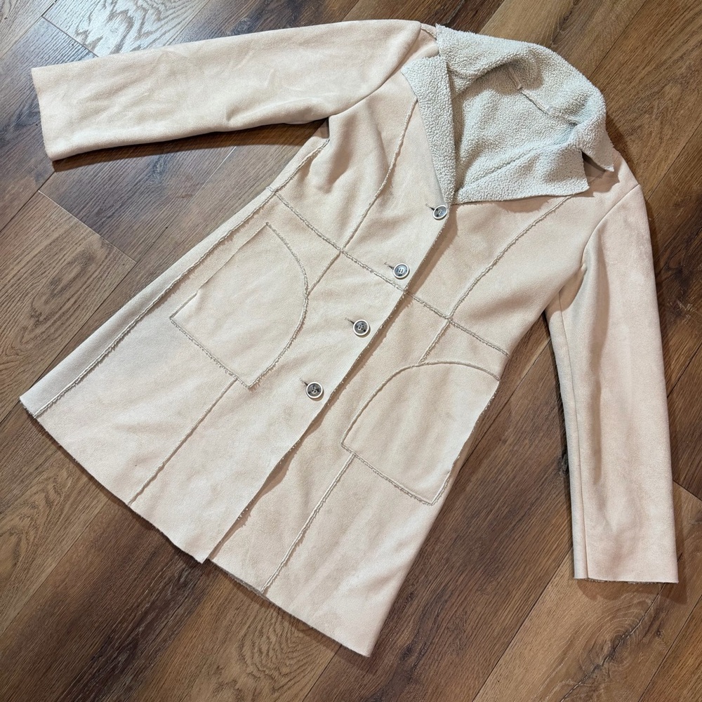 Vintage Penny Lane Coat Vintage Sherpa Coat Cream Shearling Style Long Coat - Picture 3 of 15